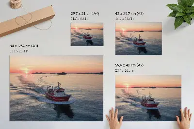 Photo canvas sunset over the calm sea with boat movement