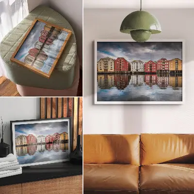 Poster colorful buildings by the water in a harmonious composition