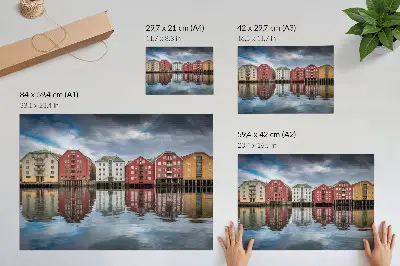 Poster colorful buildings by the water in a harmonious composition