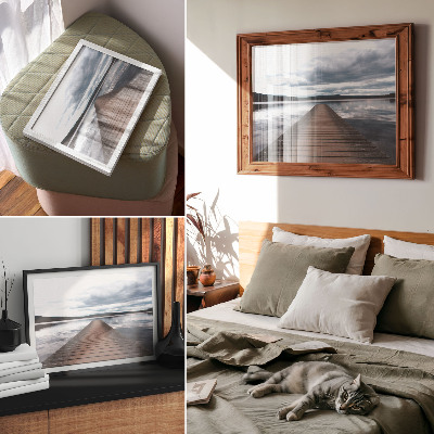 Decorative canvas print A picturesque lakeside pier with a view of the mountains
