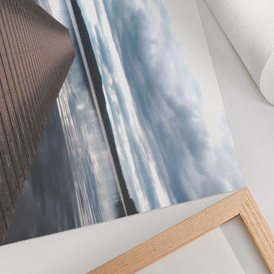 Decorative canvas print A picturesque lakeside pier with a view of the mountains
