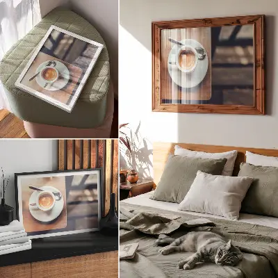 Photo canvas a cup of espresso on a wooden table with high contrast