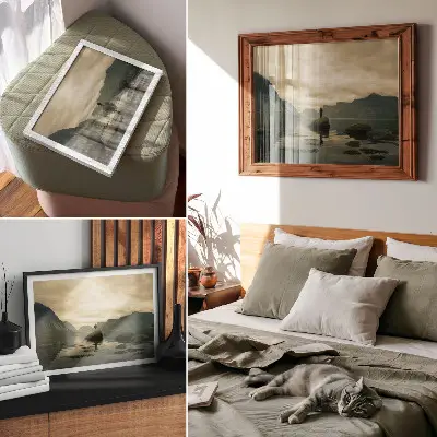Poster mountains lake with a peaceful nature scenery