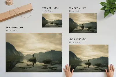 Poster mountains lake with a peaceful nature scenery