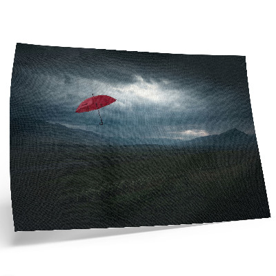 Photo canvas Red umbrella dark clouds mountains landscape
