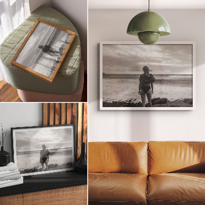 Photo canvas Black and white scene with a figure by the water
