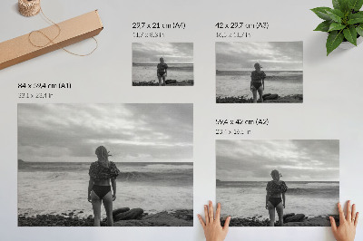 Photo canvas Black and white scene with a figure by the water