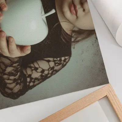 Decorative canvas print featuring a girl with white fruit in a mysterious atmosphere