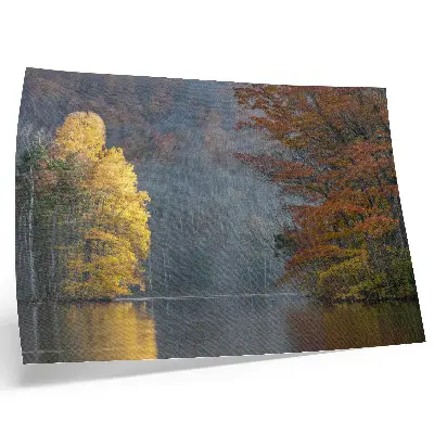 Photo canvas autumn colors by a peaceful lake