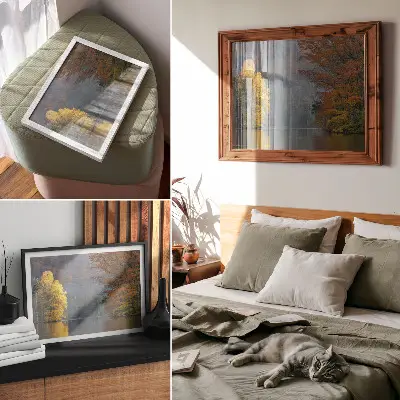 Photo canvas autumn colors by a peaceful lake