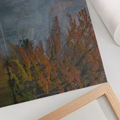 Photo canvas autumn colors by a peaceful lake