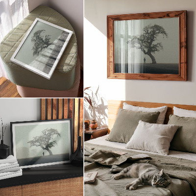 Photo canvas Lonely tree fog dark silhouette atmosphere