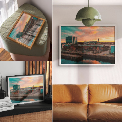 Decorative canvas print Industrial buildings sunset peaceful atmosphere