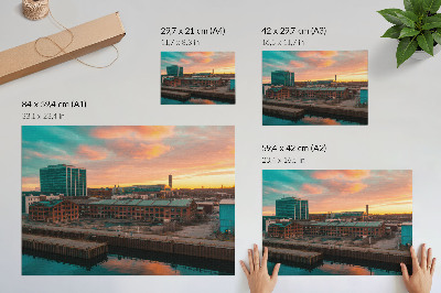 Decorative canvas print Industrial buildings sunset peaceful atmosphere