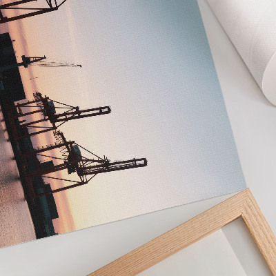 Photo canvas Cranes in the port at sunset