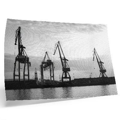 Decorative canvas print Harbor cranes minimalist design black and white