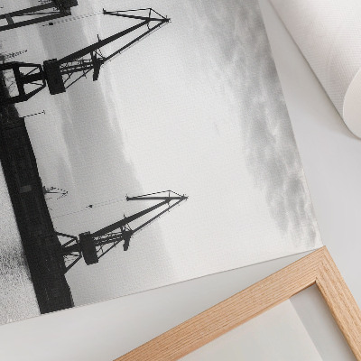 Decorative canvas print Harbor cranes minimalist design black and white
