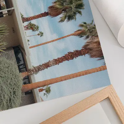 Exotic palm trees modernist house classic car poster exotic palm trees, modernist house, and classic car print
