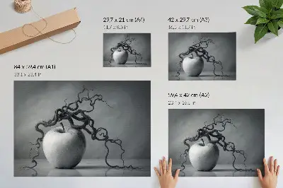 Photo canvas the contrast of the apple and the branch in a harmonious monochromatic style