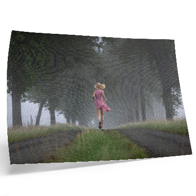Decorative canvas print Running figure alley fog trees green