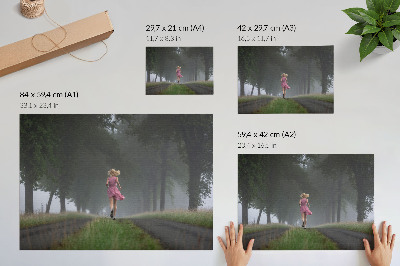 Decorative canvas print Running figure alley fog trees green