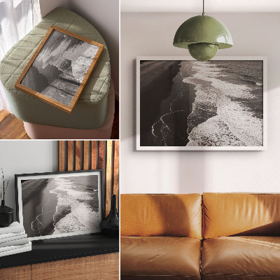 Photo canvas Black and white waves soft sand quiet beach