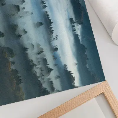 Decorative canvas print green trees in the fog with a peaceful atmosphere and subdued colors