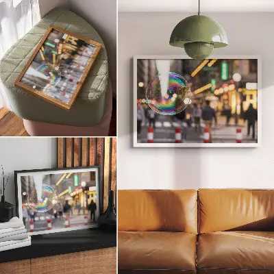 Photo canvas vibrant city street with a reflective bubble