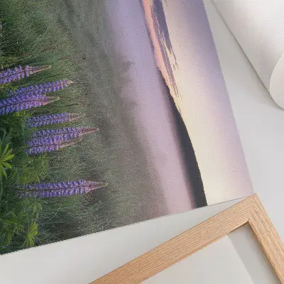 Decorative canvas print wooden cottage in a picturesque fog with nature and flowers