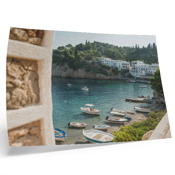 Decorative canvas print Boats bay Mediterranean hills