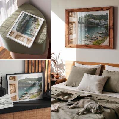 Decorative canvas print Boats bay Mediterranean hills