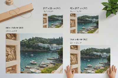 Decorative canvas print Boats bay Mediterranean hills