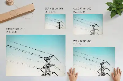 Decorative canvas print birds on power lines under a blue sky