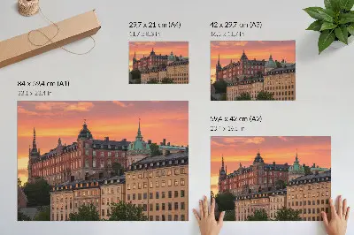 Decorative canvas print sunset with charming historical buildings