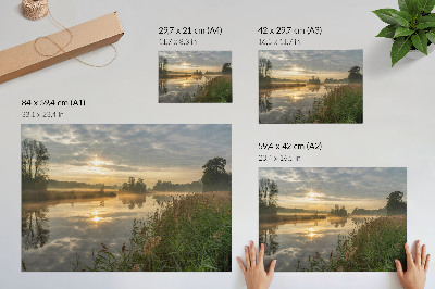 Decorative canvas print A foggy morning by the lake with reflections of nature