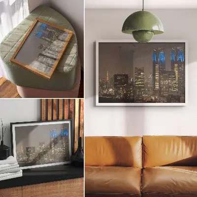 Decorative canvas print featuring skyscrapers and modern buildings illuminated at night