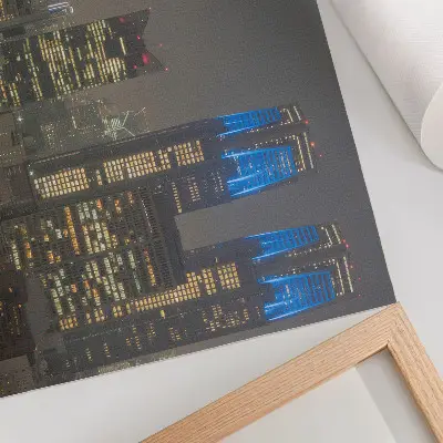 Decorative canvas print featuring skyscrapers and modern buildings illuminated at night