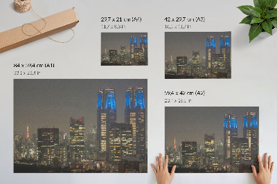 Decorative canvas print Skyscrapers illuminated night city modern buildings