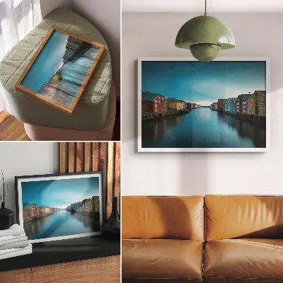 Photo canvas colorful houses reflected in the river with a Scandinavian atmosphere