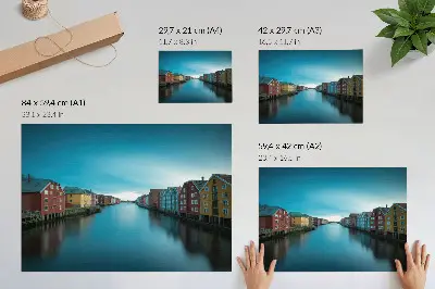 Photo canvas colorful houses reflected in the river with a Scandinavian atmosphere