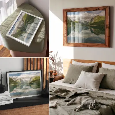 Photo canvas picturesque mountains above the lake with clear reflection