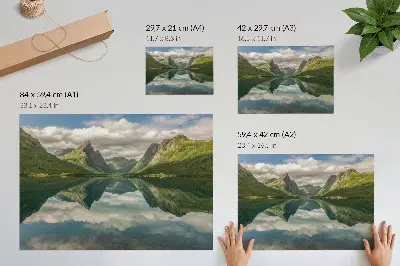 Photo canvas picturesque mountains above the lake with clear reflection