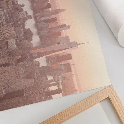 Decorative canvas print tall skyscrapers in a warm sunset