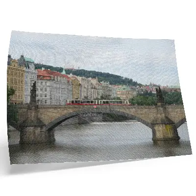 Poster a bridge over the river with a tram and classical architecture