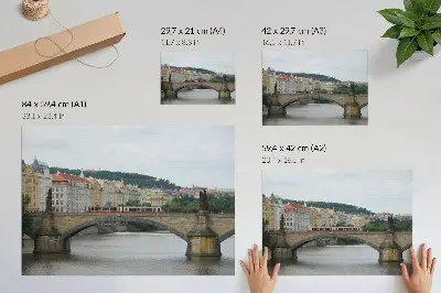Poster a bridge over the river with a tram and classical architecture