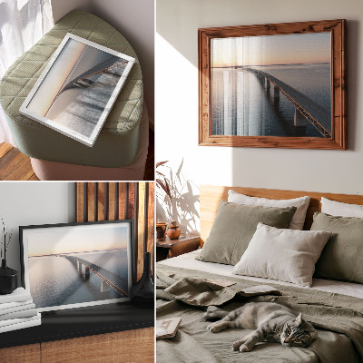 Decorative canvas print A bridge over a calm sea at sunset