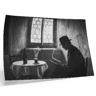 Poster black and white atmospheric man with a book in classic elegance