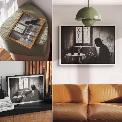 Poster black and white atmospheric man with a book in classic elegance