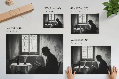 Poster black and white atmospheric man with a book in classic elegance
