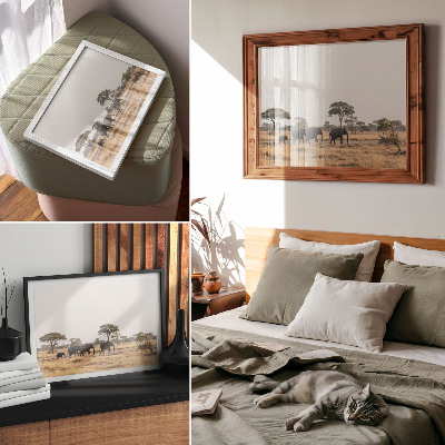 Poster Elephants on the African savannah among the trees